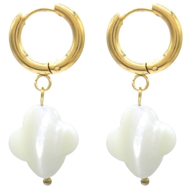 'Lucky' Boucles d'oreilles BLANCHES - Acier inoxydable