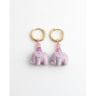 'Elephant' Earrings Purple - Stainless steel