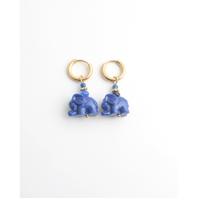 'Elephant' Boucles d'oreilles Bleu - Acier inoxydable