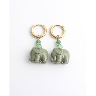 'Elephant' Boucles d'oreilles Vert - Acier inoxydable