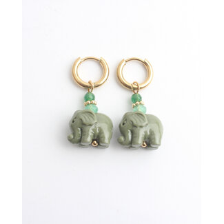 'Elephant' Earrings Green - Stainless steel