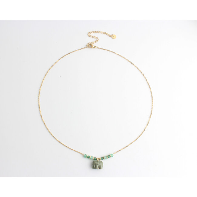 'Elephant' Collier Vert - Acier inoxydable