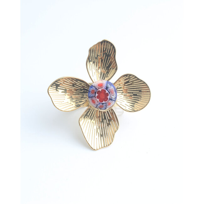 'Mega flower' Anillo Oro - Acero inoxidable