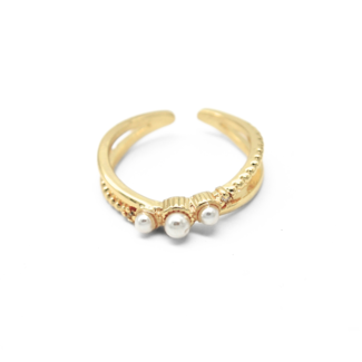 'Trois perles' ring gold - stainless steel (adjustable)