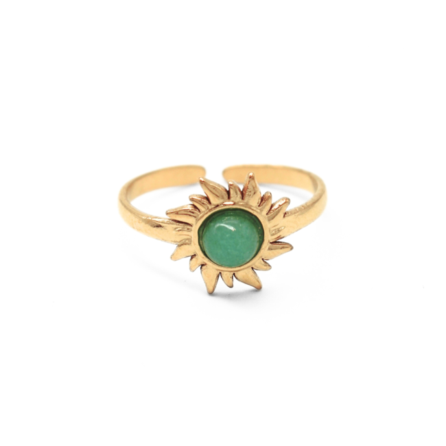 'SUNFLOWER' GREEN STONE RING - STAINLESS STEEL (VERSTELBAAR)