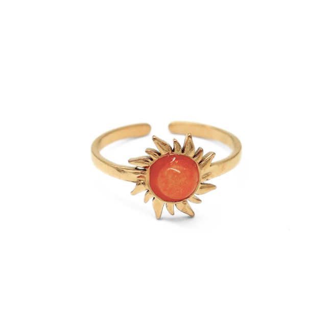 'SUNFLOWER' ORANGE STONE RING - STAINLESS STEEL (ADJUSTABLE)