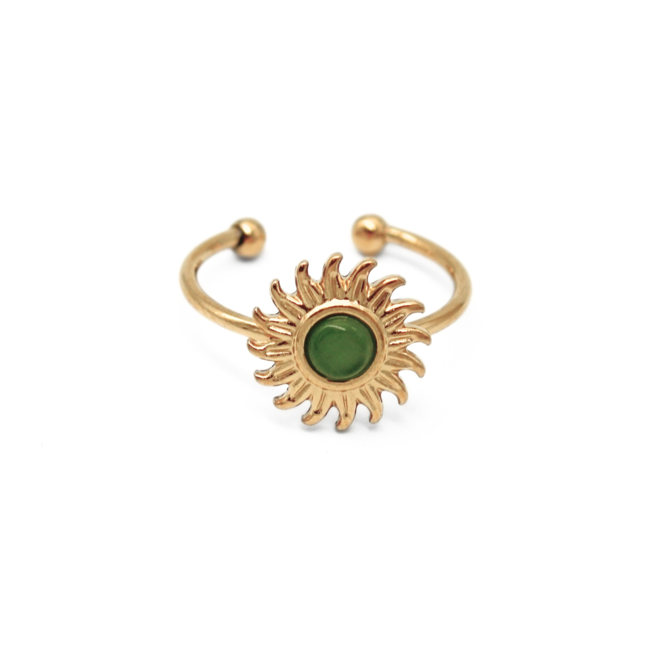 Sunshine ring green natural stone - stainless steel (adjustable)