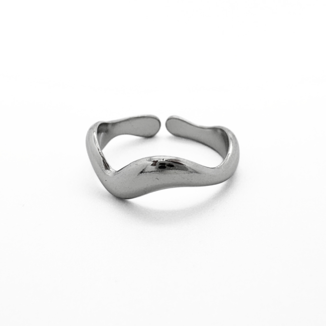 Bague 'Waves' argent - acier inoxydable (réglable)