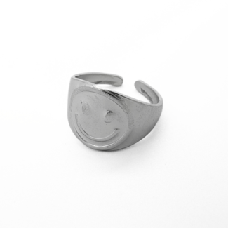 Anillo Smiley plata - acero inoxidable (ajustable)