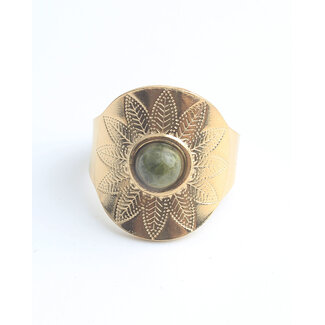 'Nanne' Ring Gold Green - Stainless steel