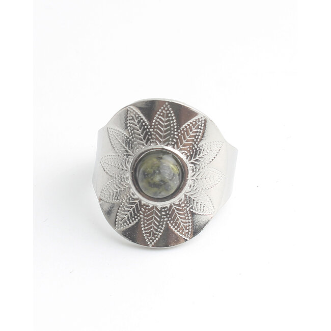 'Nanne' Bague Argent Vert - Acier inoxydable