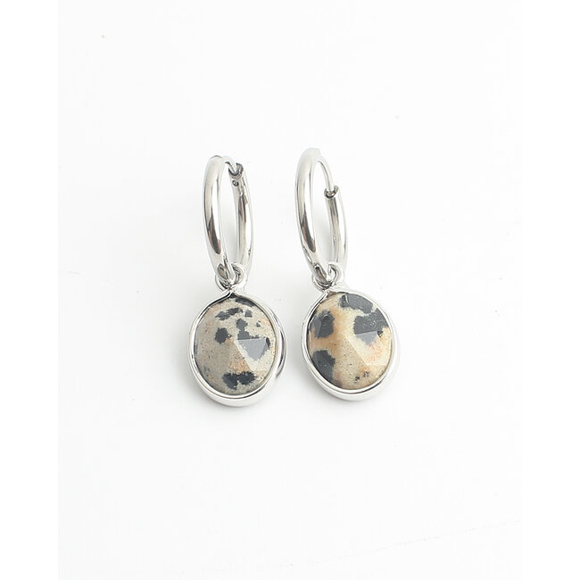 'Ovally' Boucles d'oreilles Argent Leopard - Acier inoxydable