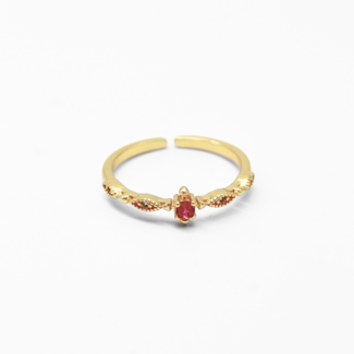 Anillo 'Ruby' - chapado en oro (ajustable)