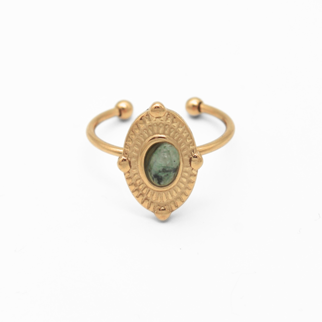 'Livia' ring gold rocky stone - stainless steel (verstelbaar)