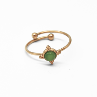 Minimalist small light green stone ring - stainless steel (adjustable)