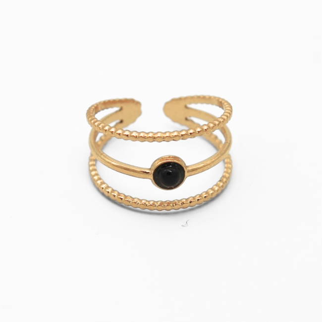 'Aarya' BLACK stone RING GOLD - Stainless Steel (adjustable)