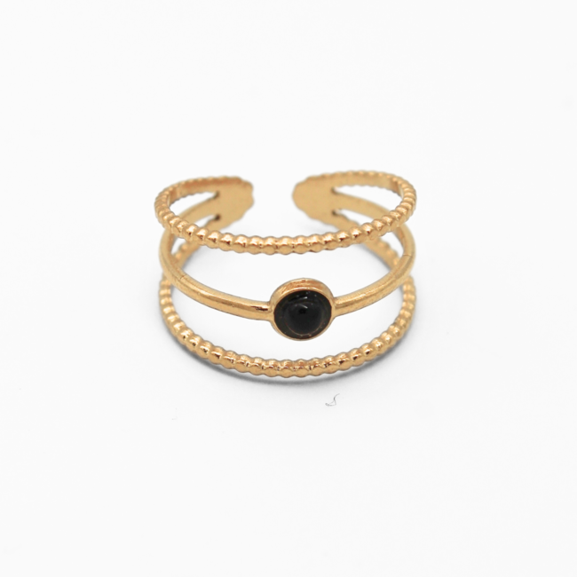 'Aarya'  BLACK stone RING GOLD - Stainless Steel (verstelbaar)