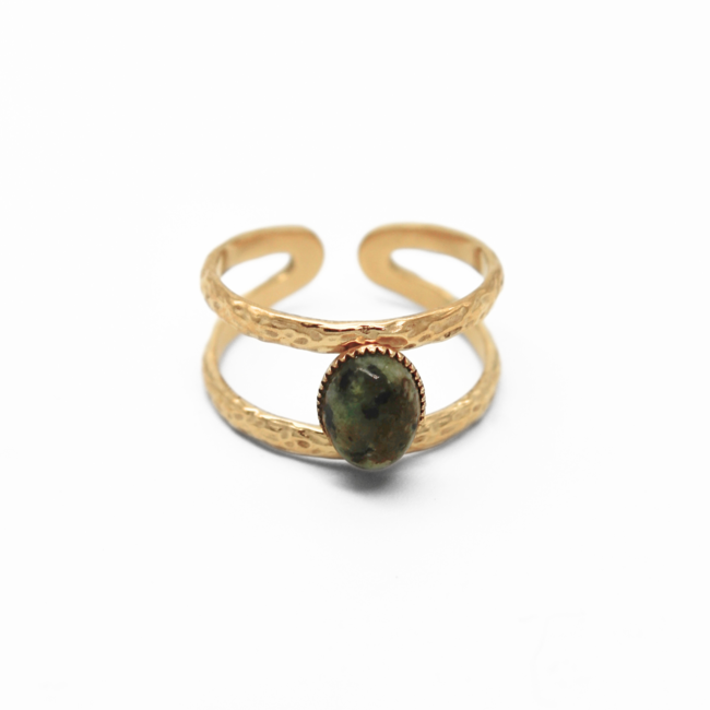 'Suzi' natural stone ring rocky green - stainless steel (verstelbaar)