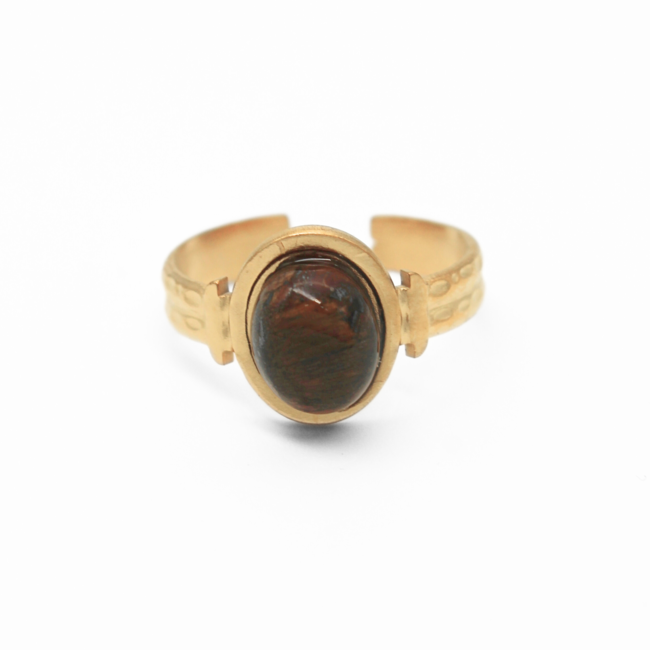 'Megane' Brown Natural Stone ring - stainless steel (verstelbaar)