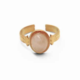 'Megane' Rose quartz Natural Stone ring - stainless steel (adjustable)