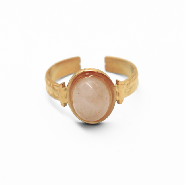 Bague 'Megane' Quartz Rose Pierre Naturelle - acier inoxydable (ajustable)