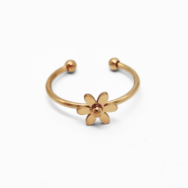 Bague fleur 'Bloom' en acier inoxydable (réglable)