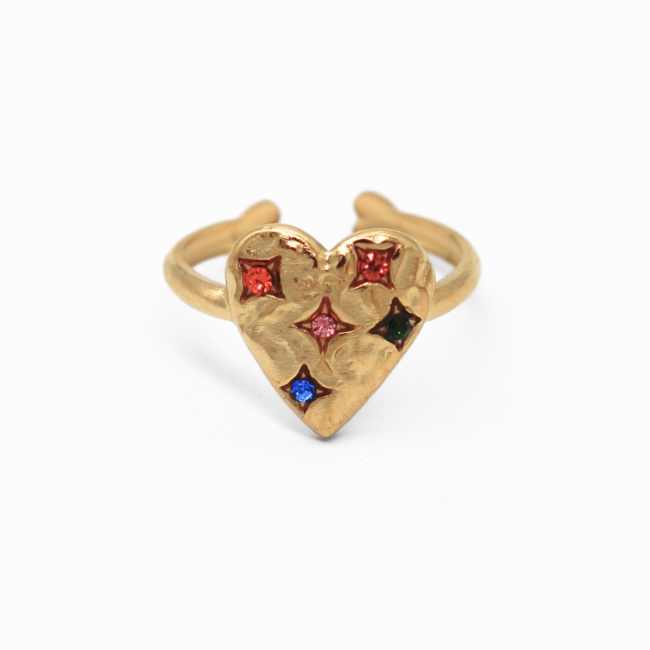 Multicolor Heart Ring gold - stainless steel (verstelbaar)