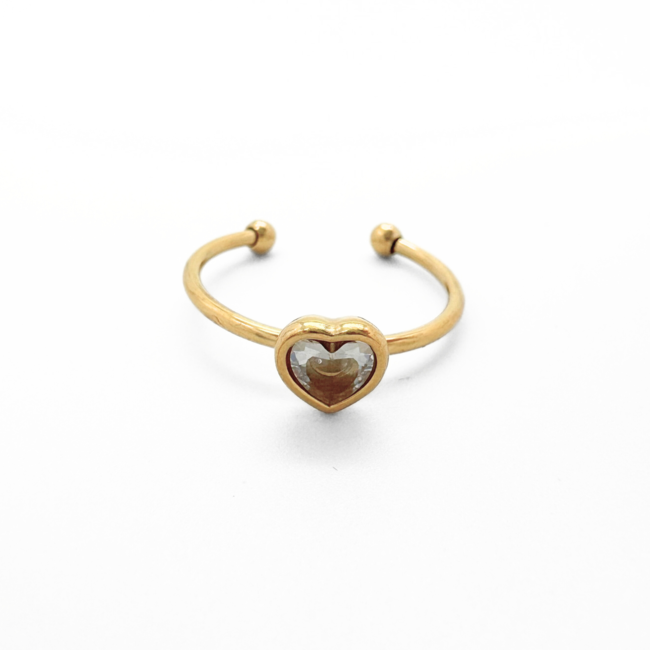 Zirkonia white heart RING - Stainless Steel