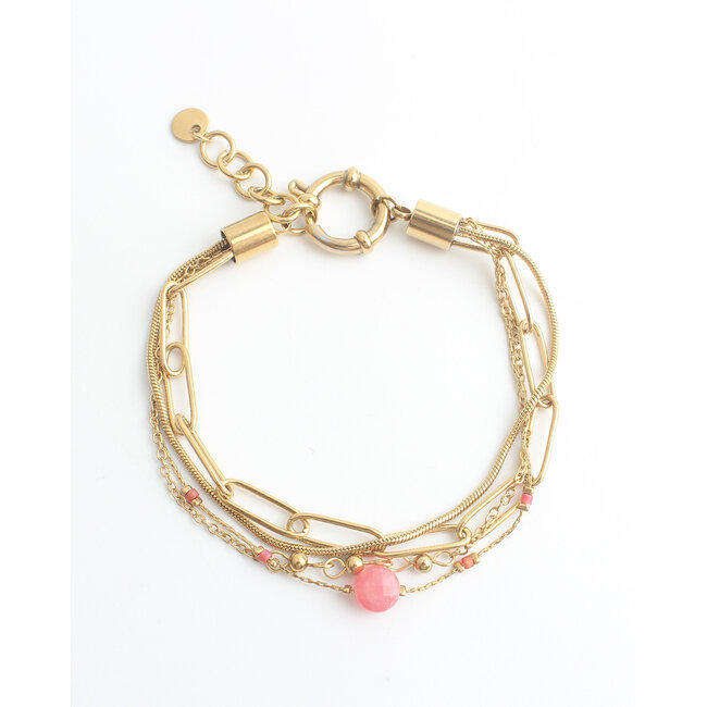 4-Laags Armband 'Eloise' Goud Roze - stainless steel