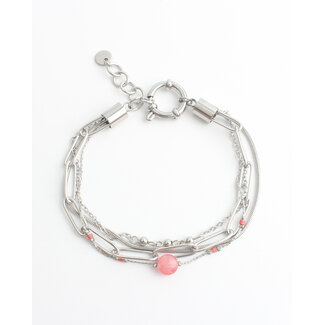 4-Laags Armband 'Eloise' Zilver Roze - stainless steel