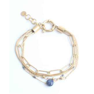 4-Laags Armband 'Eloise' Goud Blauw - stainless steel