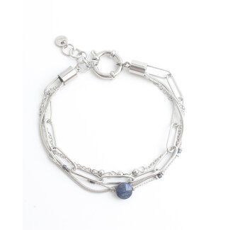 Bracelet 4 Rangs 'Eloise' Argent Bleu - acier inoxydable