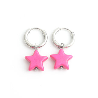 'Bright star' Earrings Silver Pink - Stainless steel