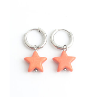 'Bright star' Earrings Silver Orange - Stainless steel