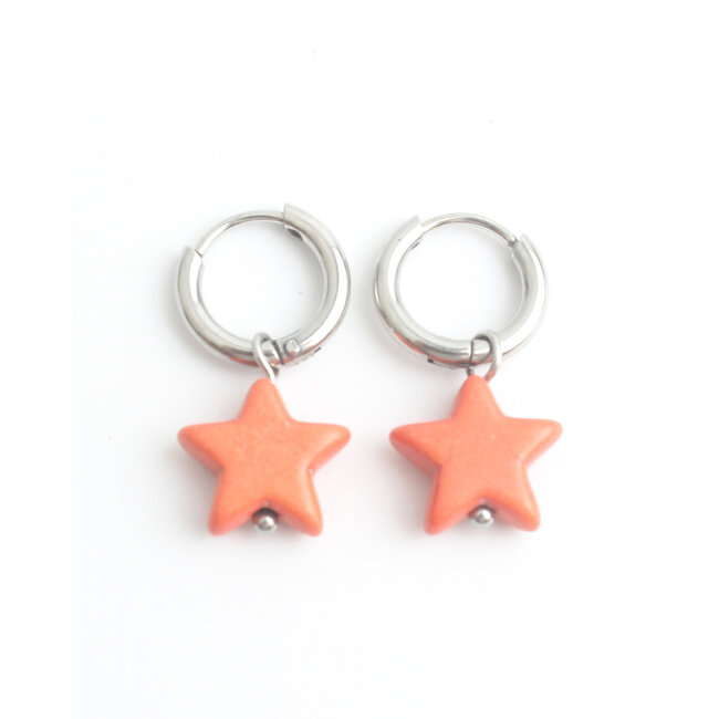 'Bright star' Pendientes Plata Naranja - Acero inoxidable