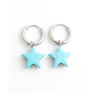 'Bright star' Earrings Silver Blue - Stainless steel