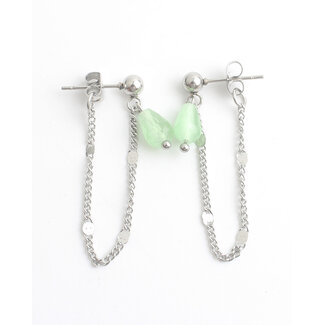 'Chayenne' Boucle d'oreille Argent Verte - acier inoxydable