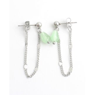 Earrings 'Chayenne' Silver Green- stainless steel