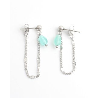 'Chayenne' Boucle d'oreille Argent Turquoise - acier inoxydable