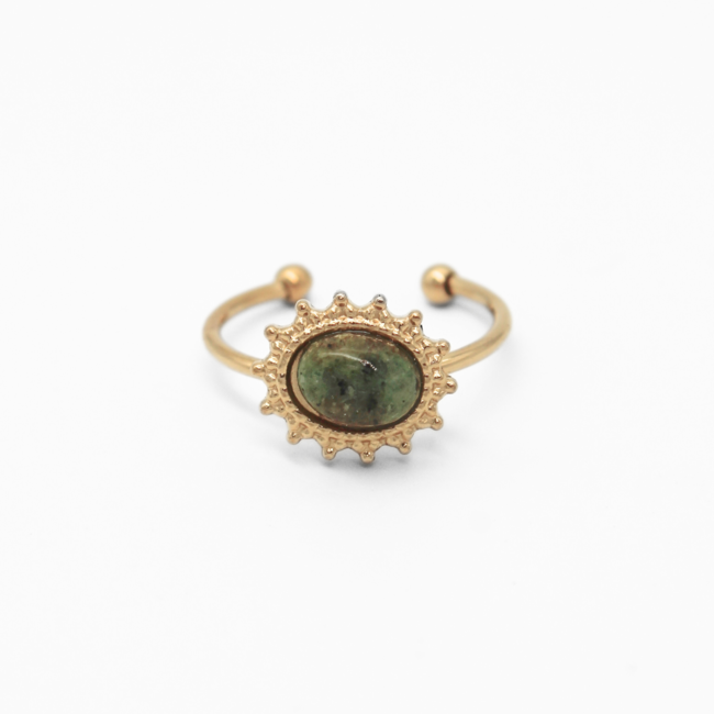 Jolie 'Ring Rocky Green Natural Stone - Acero inoxidable (ajustable)