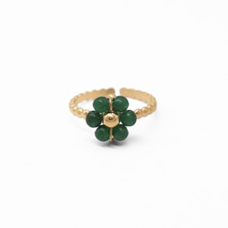 'Fleur vert' ring  - stainless steel (verstelbaar)