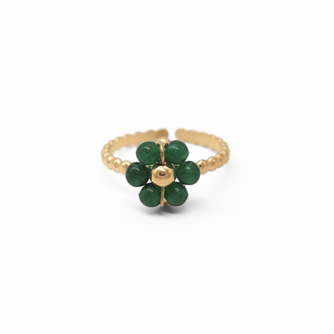 Anillo 'Fleur vert'  - acero inoxidable (ajustable)