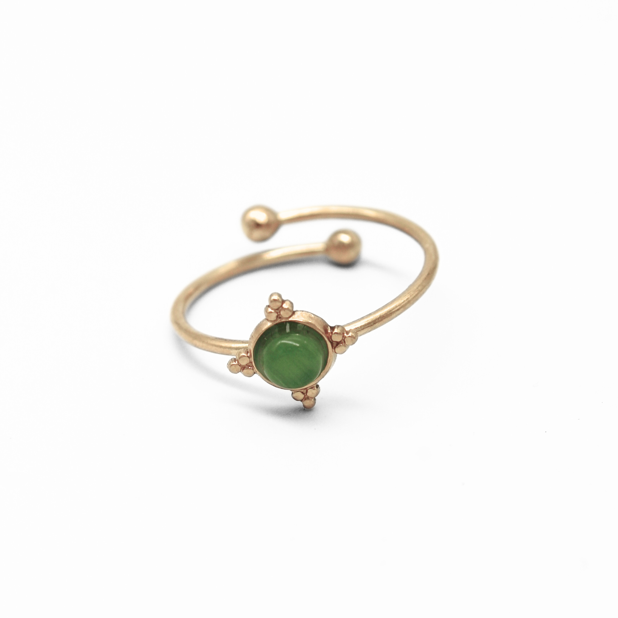 Bague minimaliste petite pierre naturelle vert clair acier inoxydable Notbranded