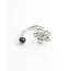 'Flox' Bague Argent Agate noire - Acier inoxydable (ajustable)