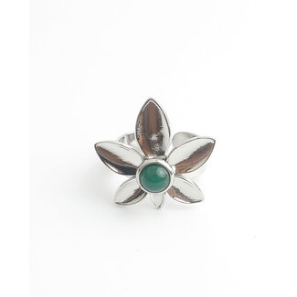 'Milana' Bague Argent Verte - Acier inoxydable