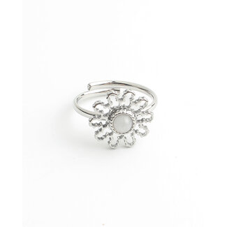 'Flori' Anillo Plata Blanco - Acero inoxidable (ajustable)