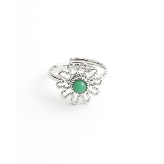 'Flori' Ring Zilver Groen - Stainless steel (verstelbaar)