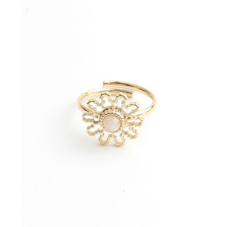 'Flori' Anillo Oro White - Acero inoxidable (ajustable)