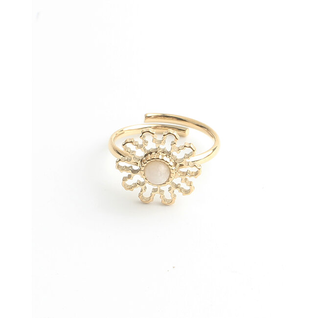 'Flori' Anillo Oro White - Acero inoxidable (ajustable)