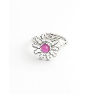 'Flori' Bague Argent Rose - Acier inoxydable (réglable)